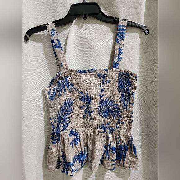 Nwt BCBGMAXAZRIA Tropical Palm print Peplum Ruched Top XS - Picture 3 of 5